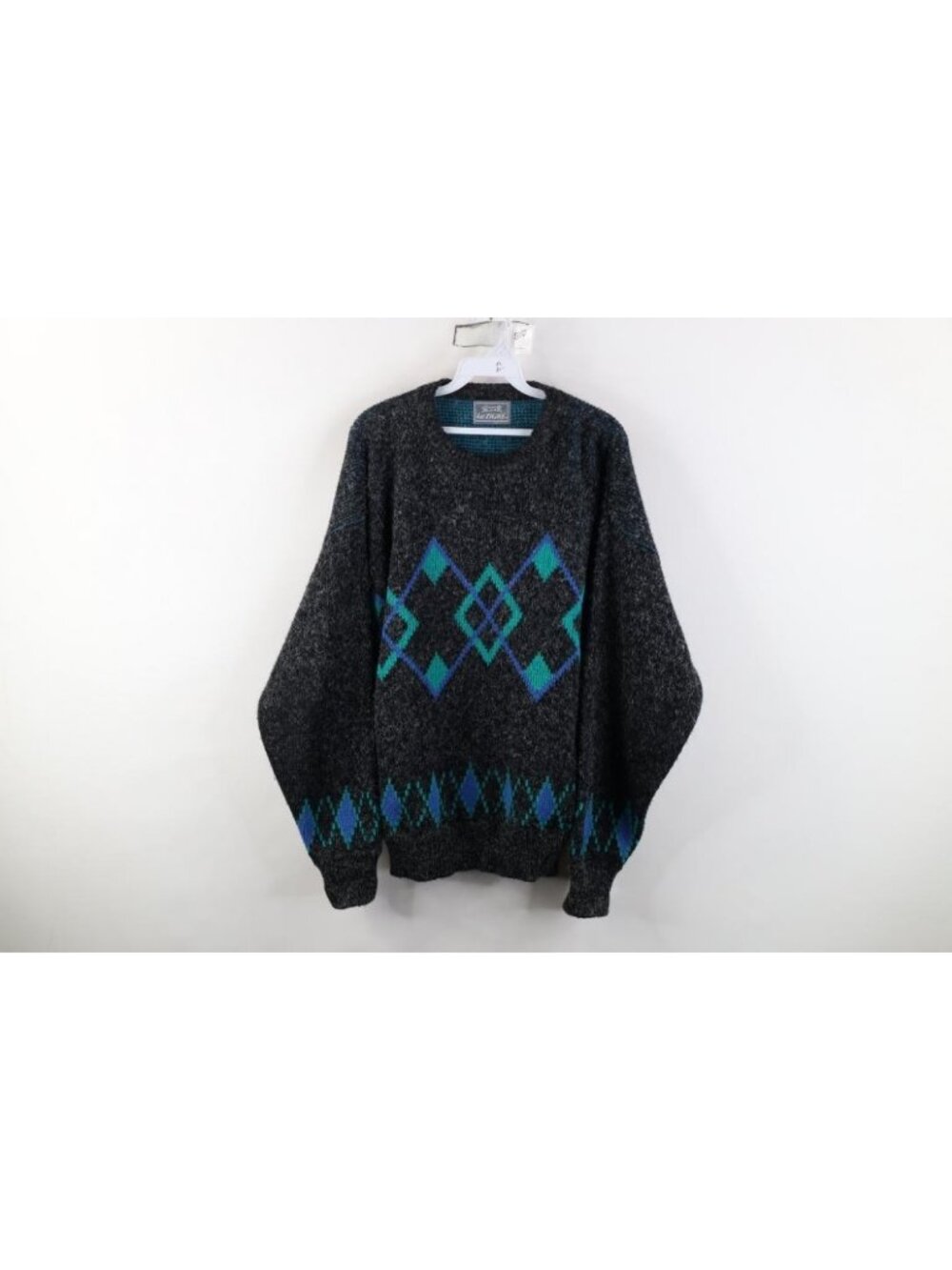 Vtg 90s Streetwear Mens XL Wool Blend Argyle Diamond Knit Crewneck Sweater USA